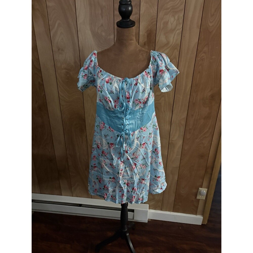 Shein‎ Curve Women’s Blue Floral Corset Dress Size 0x Short Sleeve